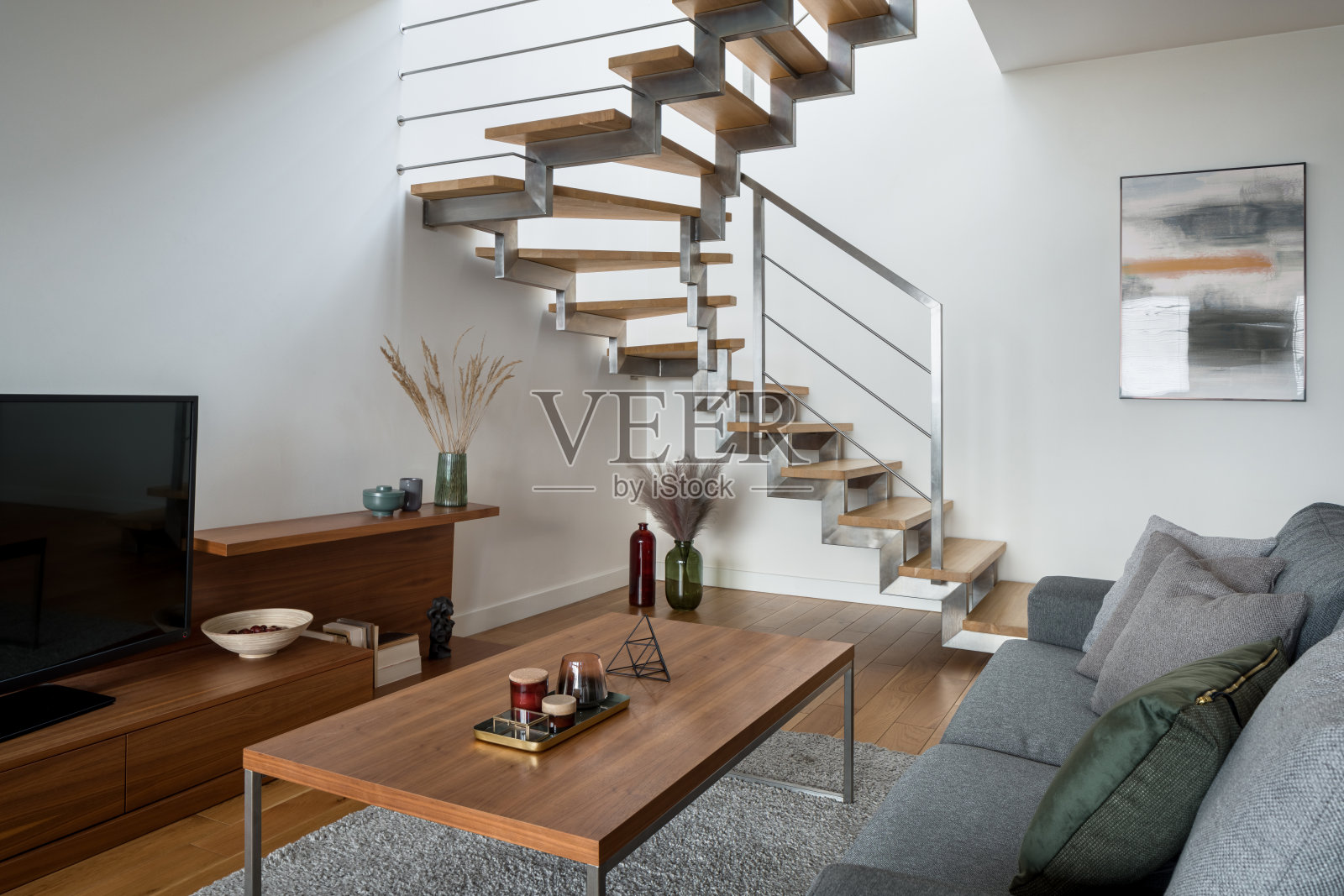 客厅的现代楼梯照片摄影图片