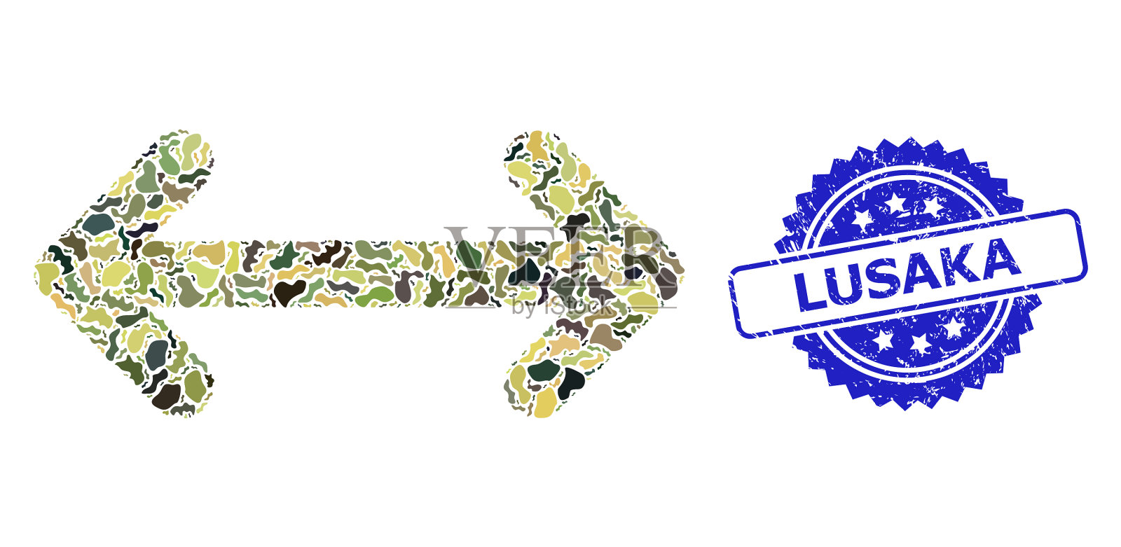 擦伤了卢萨卡邮票和军用迷彩服插画图片素材