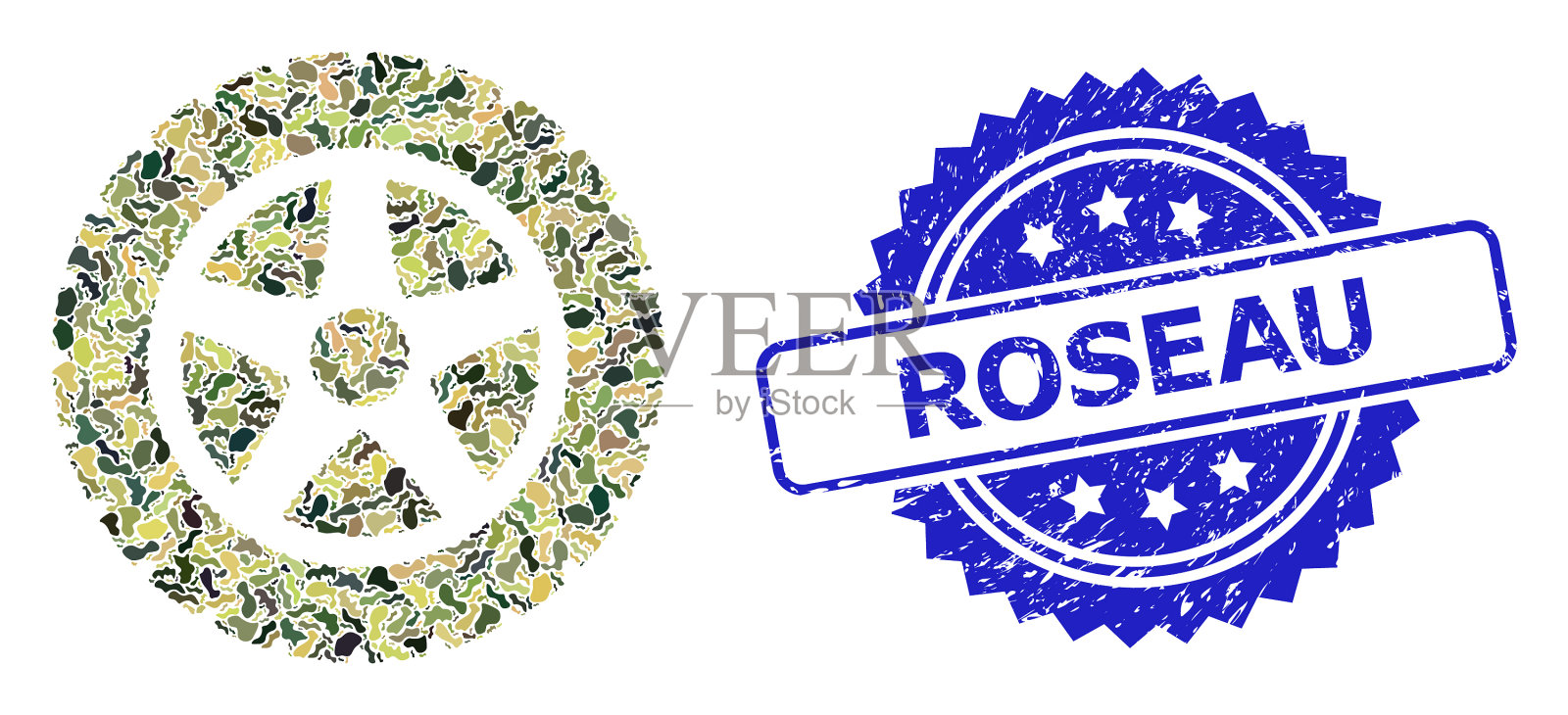 橡胶罗索印章和军用迷彩插画图片素材