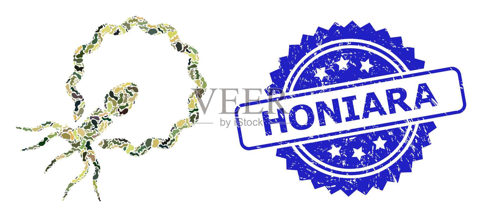 纹理霍尼亚拉邮票和军事伪装插画图片素材