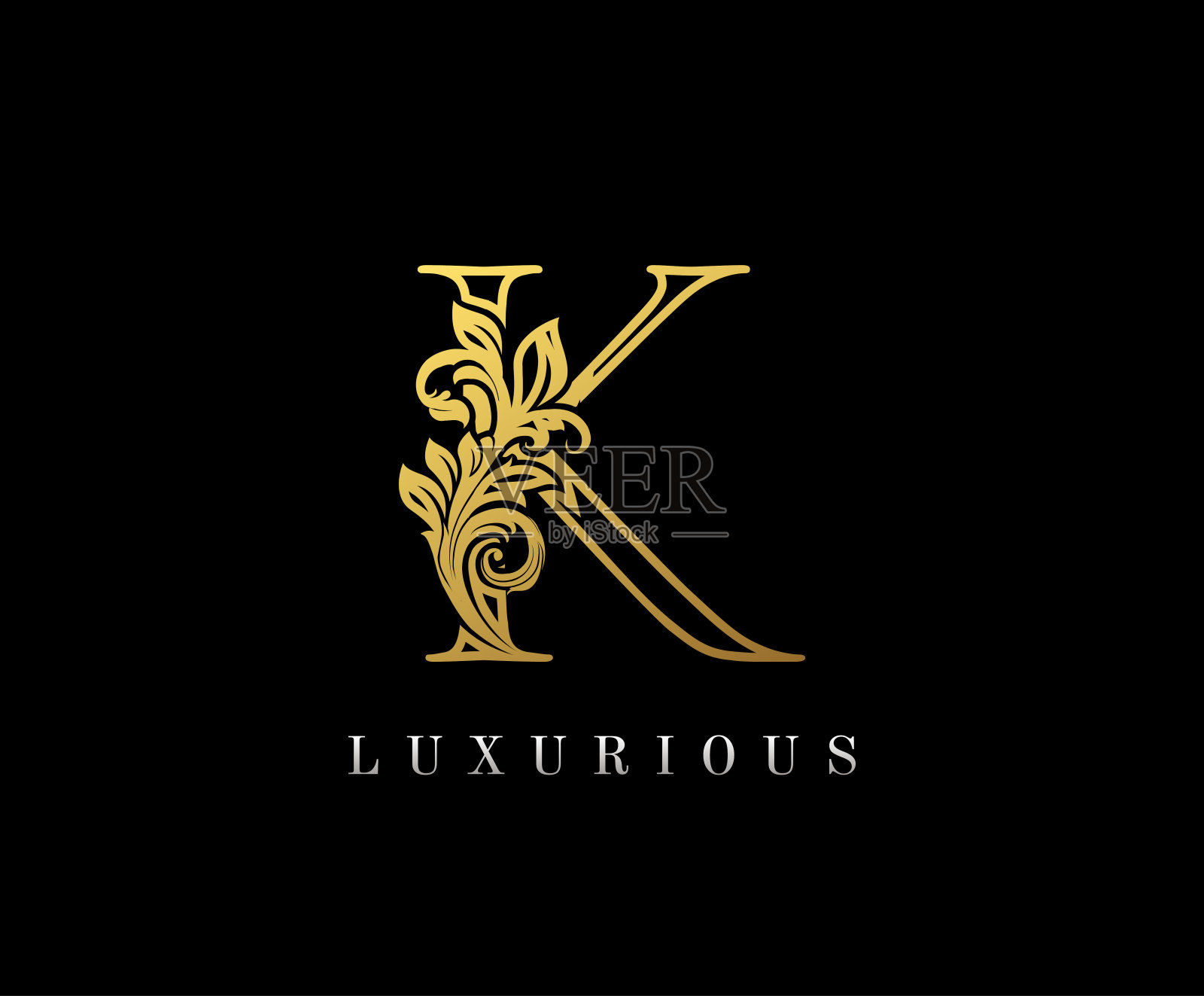 经典金线K字母矢量设计。设计元素图片