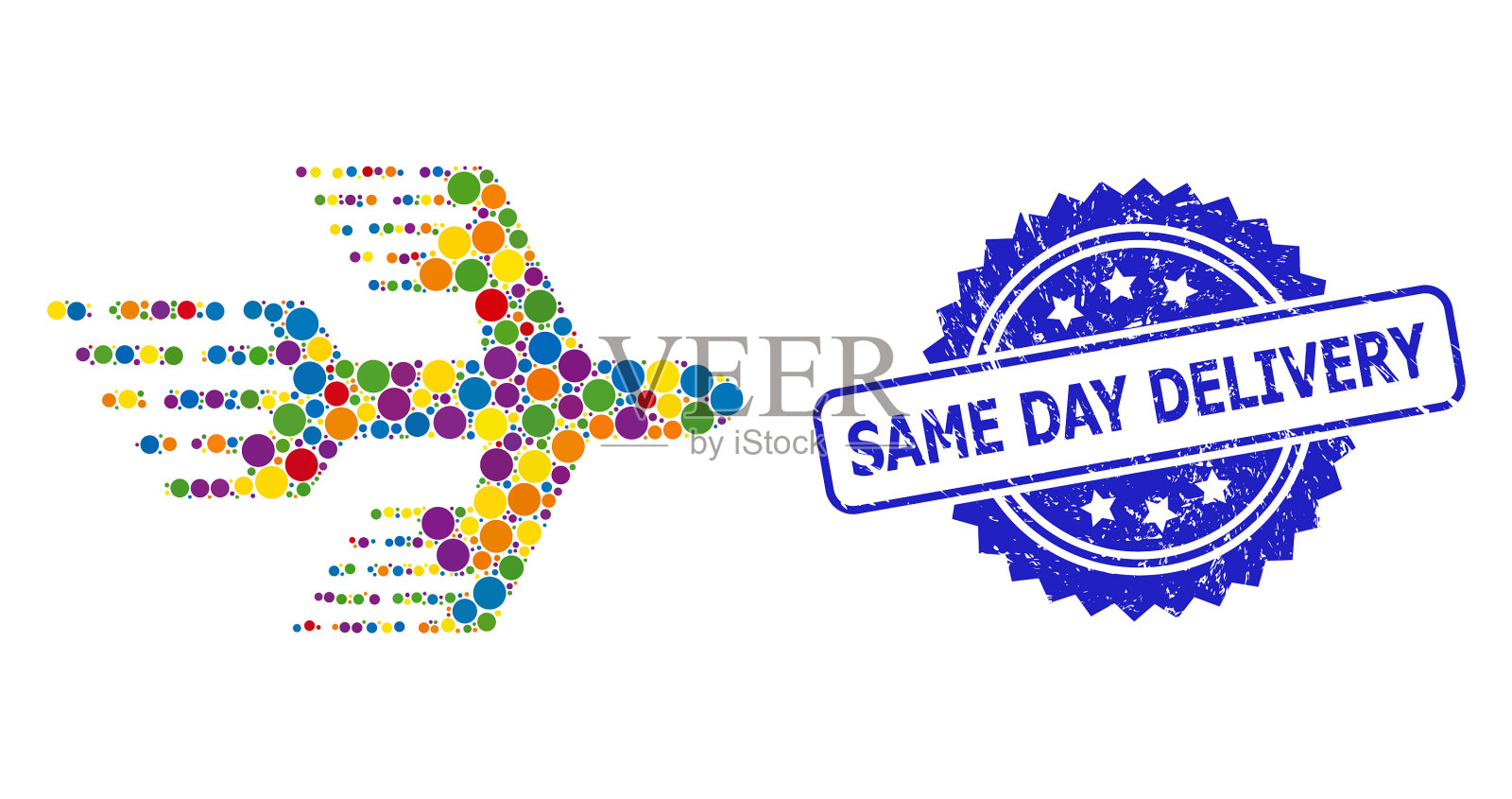 橡胶当天送达印章和鲜艳的颜色图标素材