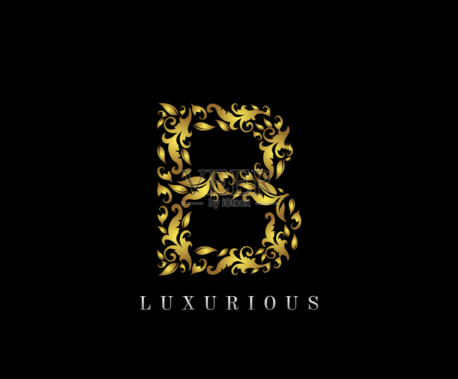 奢华的黄金B字母图标设计。设计元素图片