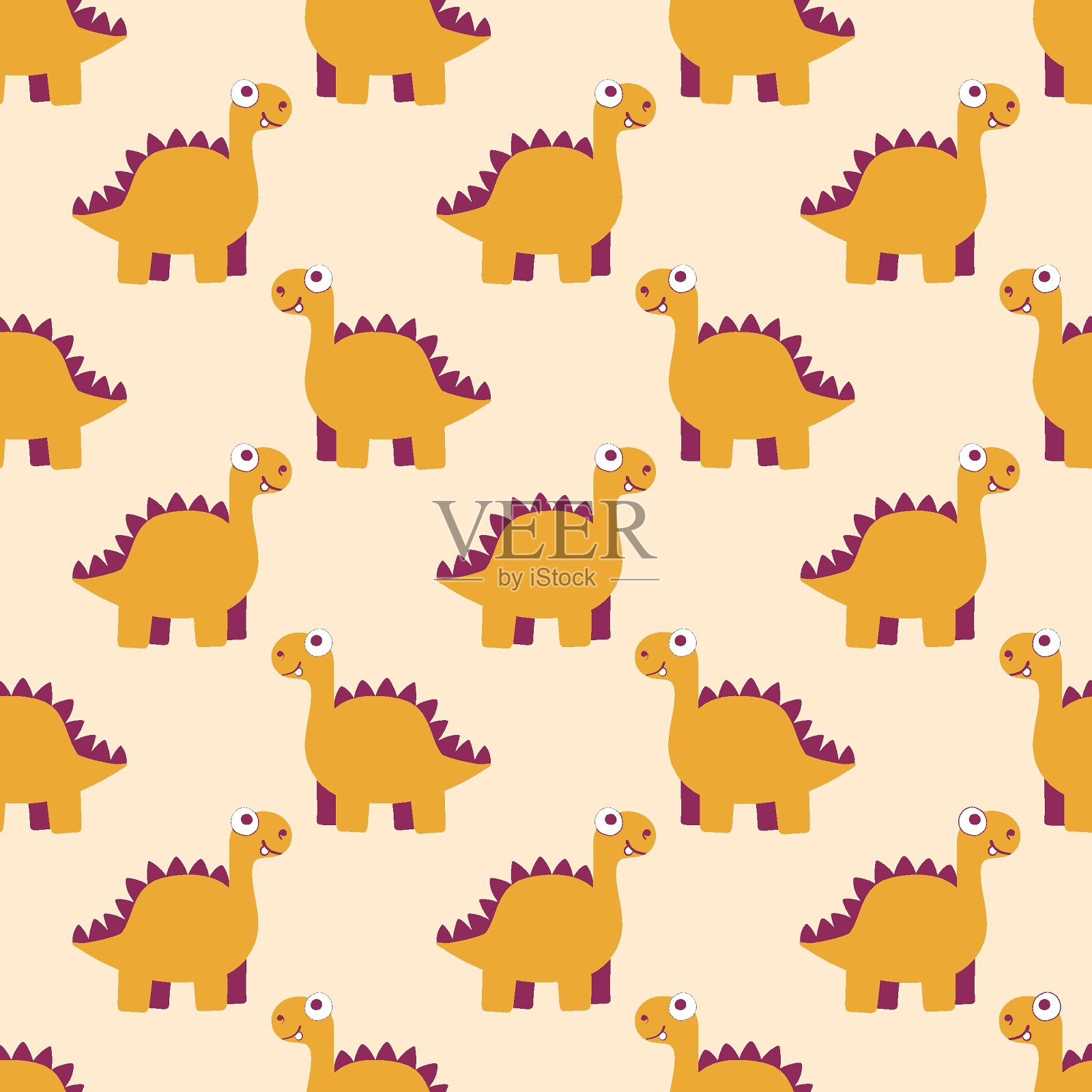 温橙色恐龙幼稚无缝模式向量插画图片素材