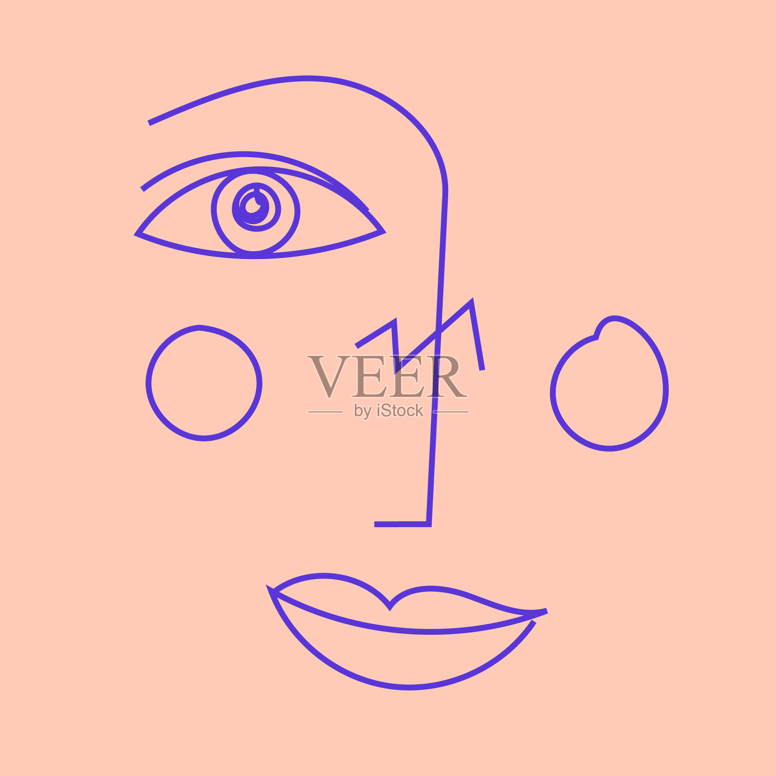 连续的一条线画脸抽象极简女性肖像女人脸上连续画线条集创意模板在