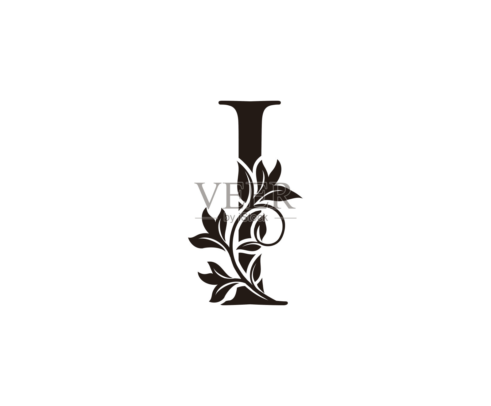 优雅的花I字母图标设计。插画图片素材