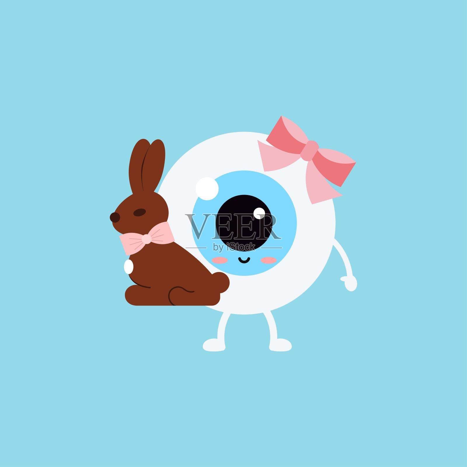 复活节可爱的眼球与巧克力兔子兔子。插画图片素材