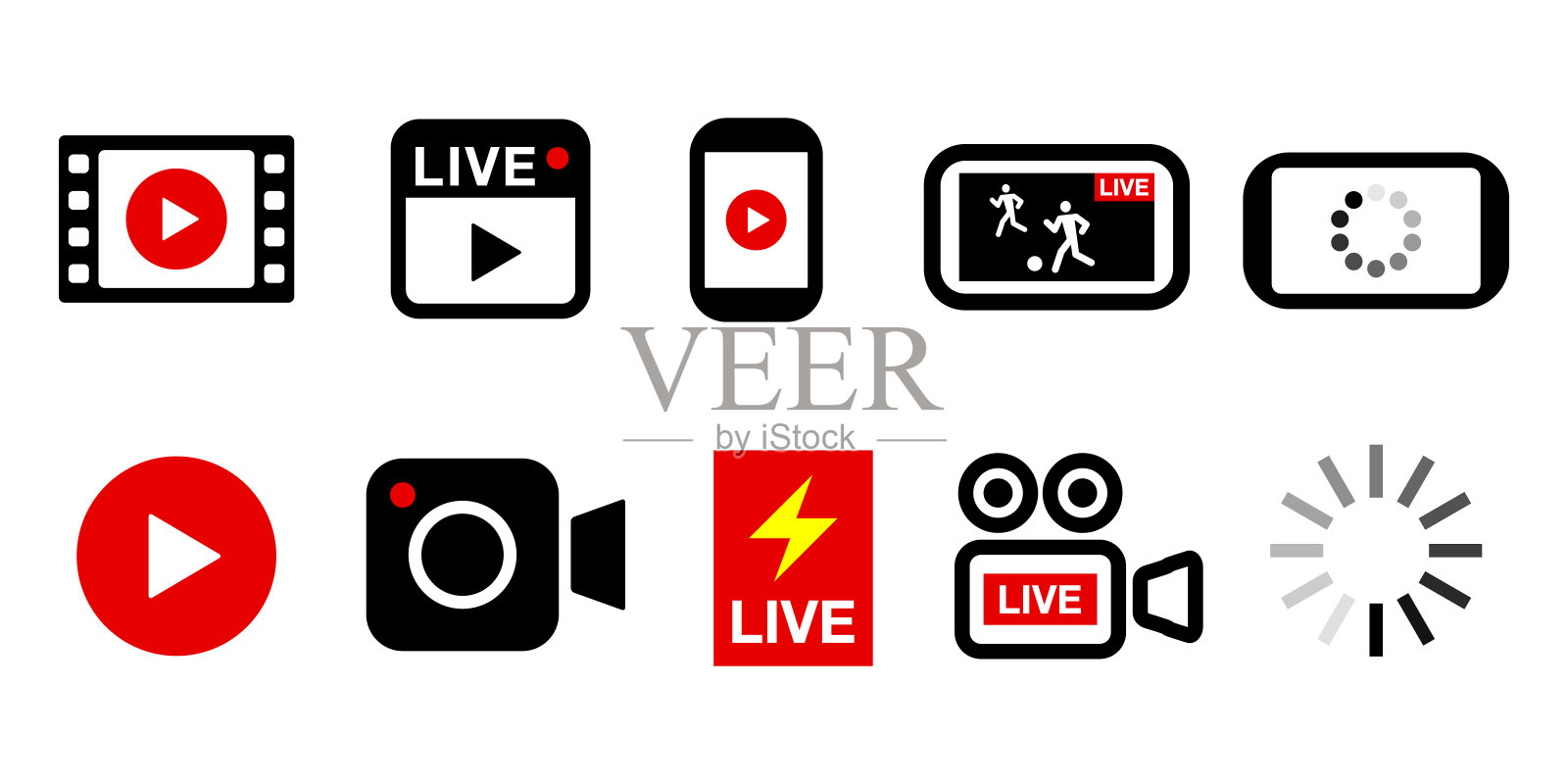 视频视频直播按钮图标多个设置插图插画图片素材