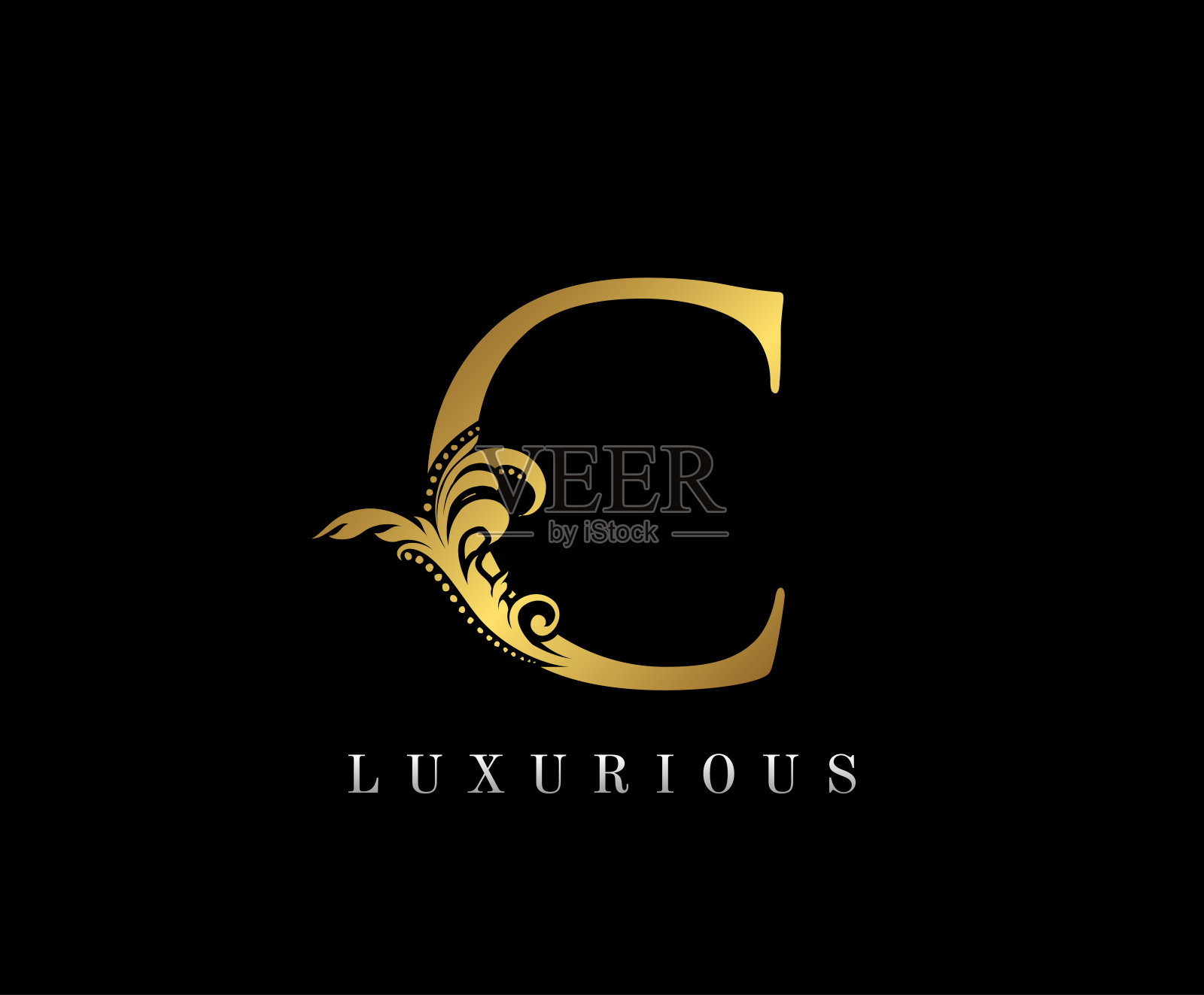 复古金C字母标识设计。插画图片素材