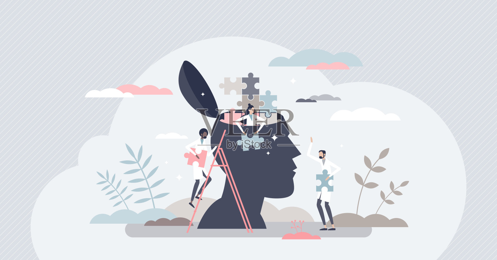 心理健康和消极病态思维治疗小人的概念插画图片素材