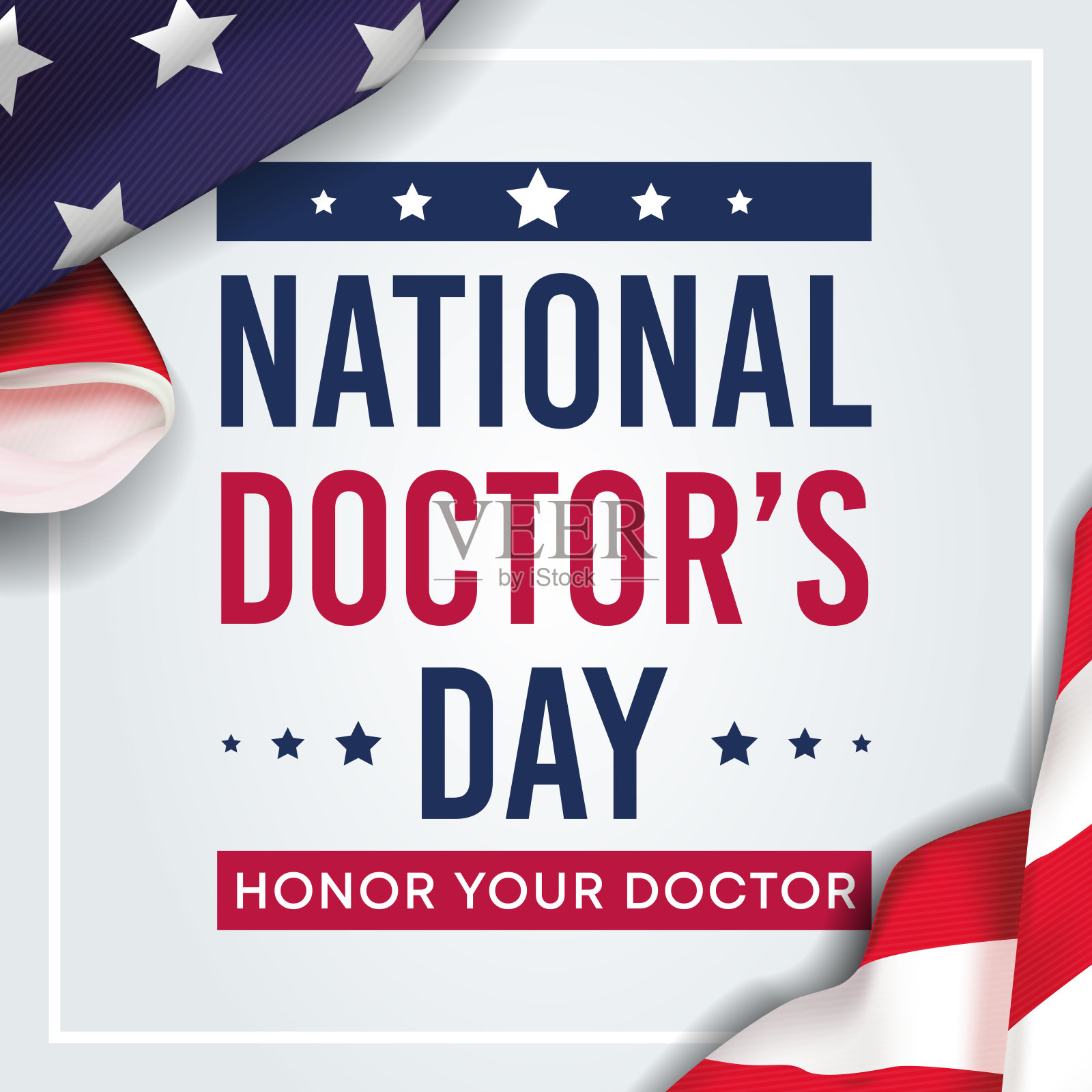 国家医生日字母美国背景矢量插图。国家医生日庆祝广场横幅上有美国国旗和文字-美利坚合众国插画图片素材
