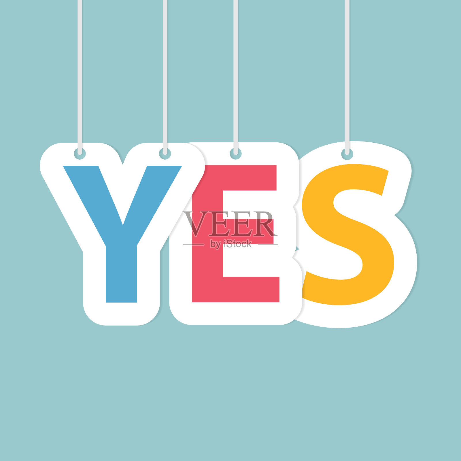 是的，这个词是用彩色的悬挂字母组成的插画图片素材