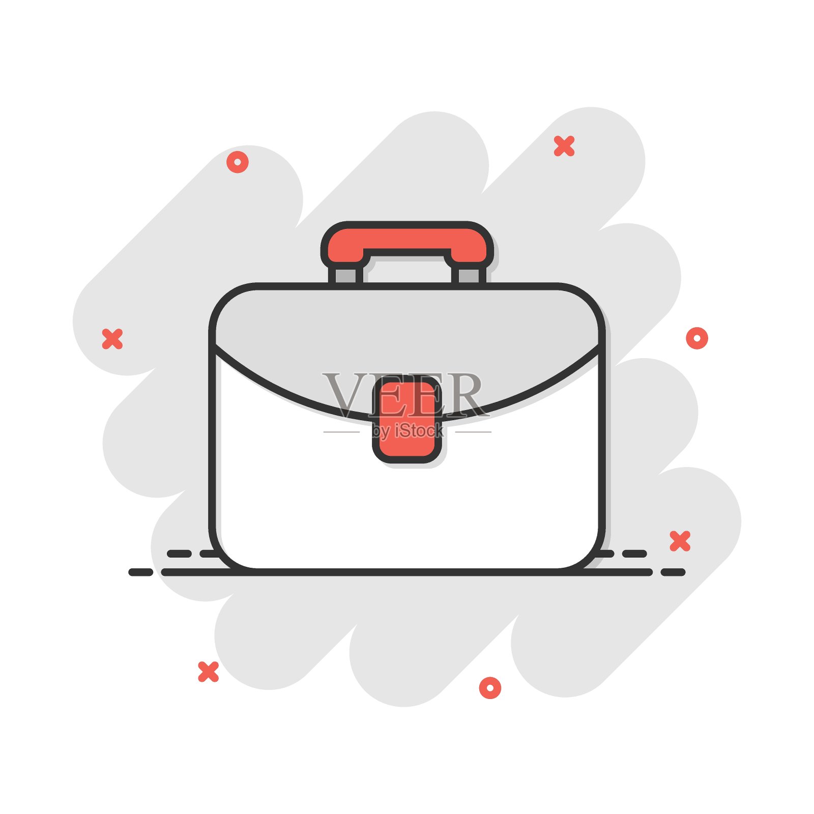 矢量卡通手提箱图标在漫画风格。行李袋标志插图象形图。外交家案例商业飞溅效应概念。插画图片素材