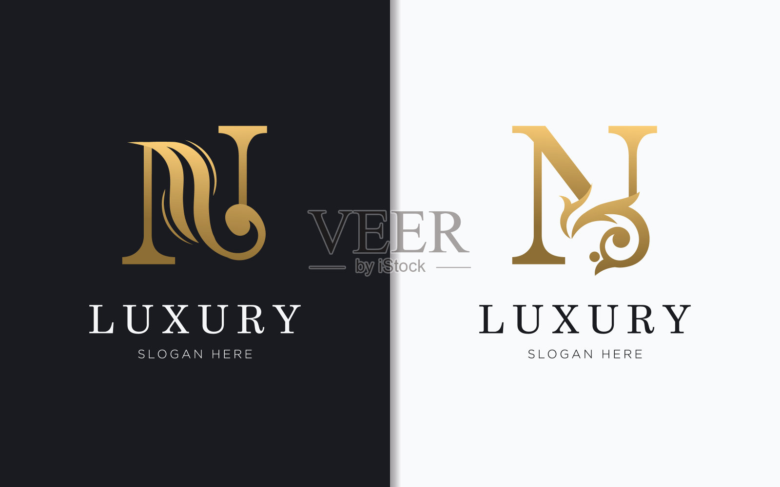 豪华字母N与金色标志模板插画图片素材