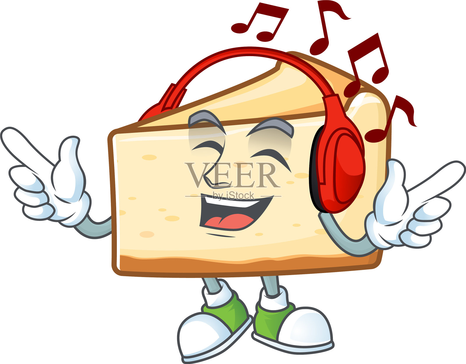 卡通奶酪蛋糕享受音乐耳机插画图片素材