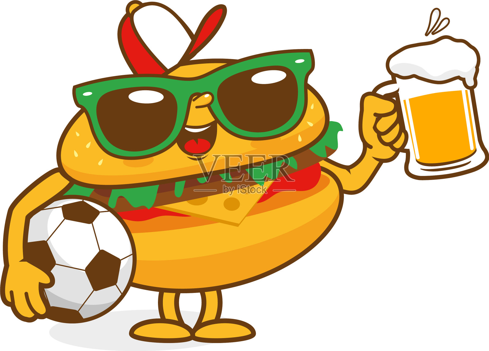 卡通汉堡，足球和啤酒设计元素图片