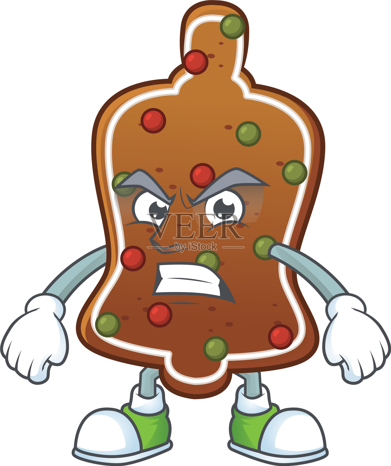 吉祥物风格的姜饼钟和生气的脸插画图片素材