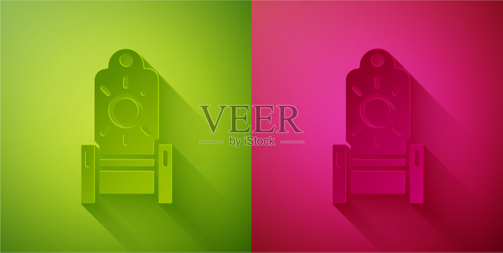 剪纸中世纪的王座图标孤立在绿色插画图片素材