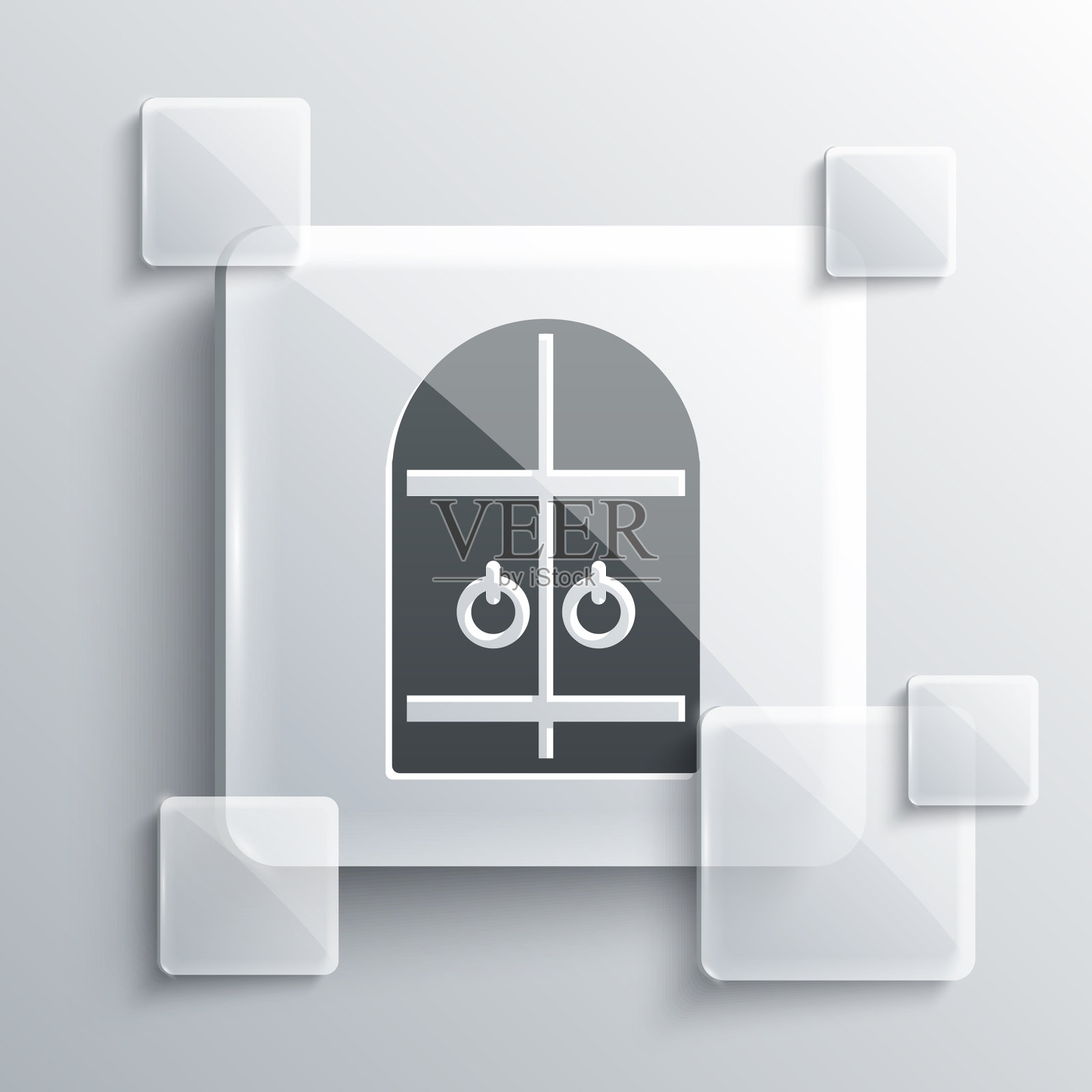 灰色中世纪城堡大门图标孤立在灰色图标素材