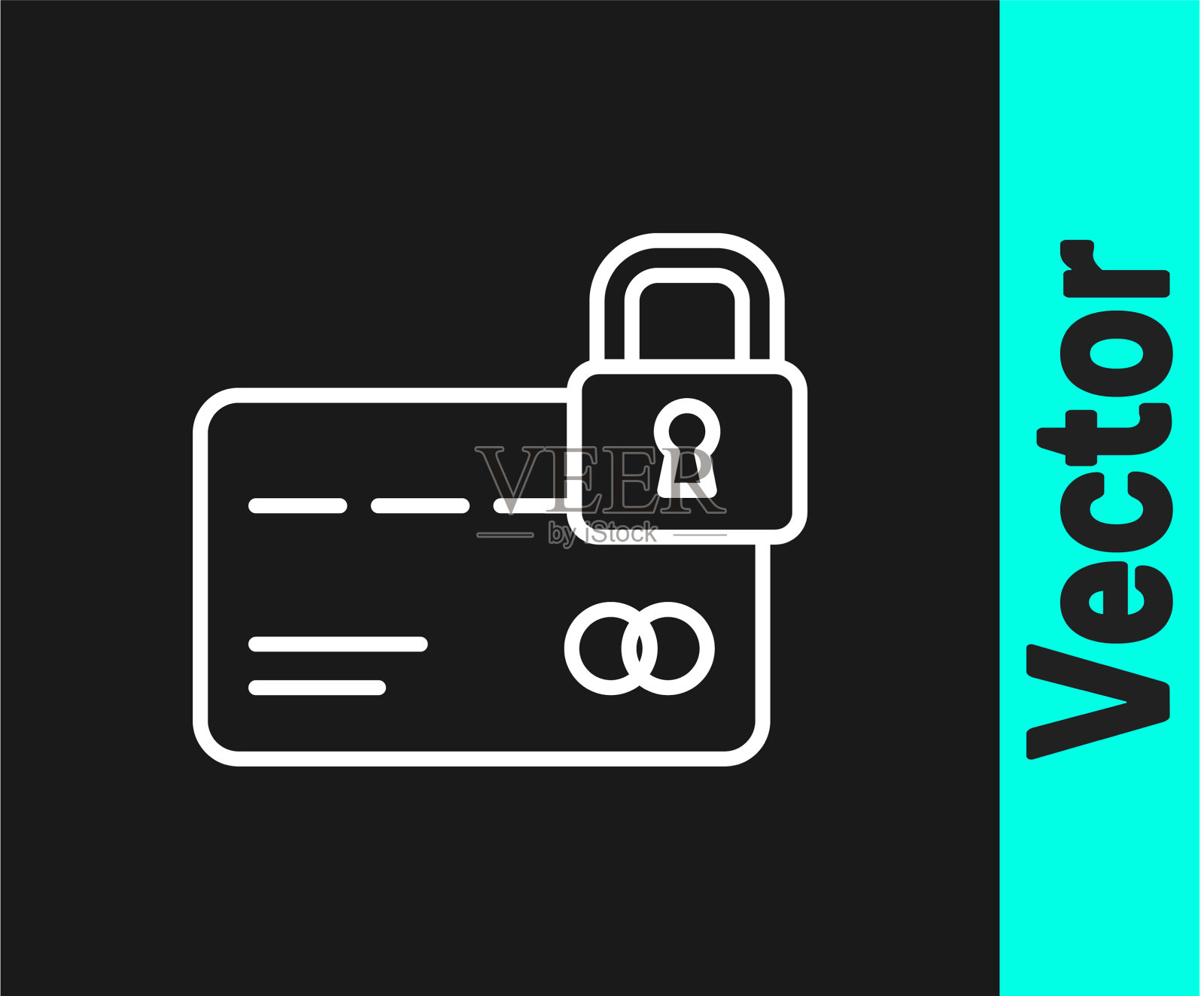 白色线信用卡与锁定图标隔离插画图片素材