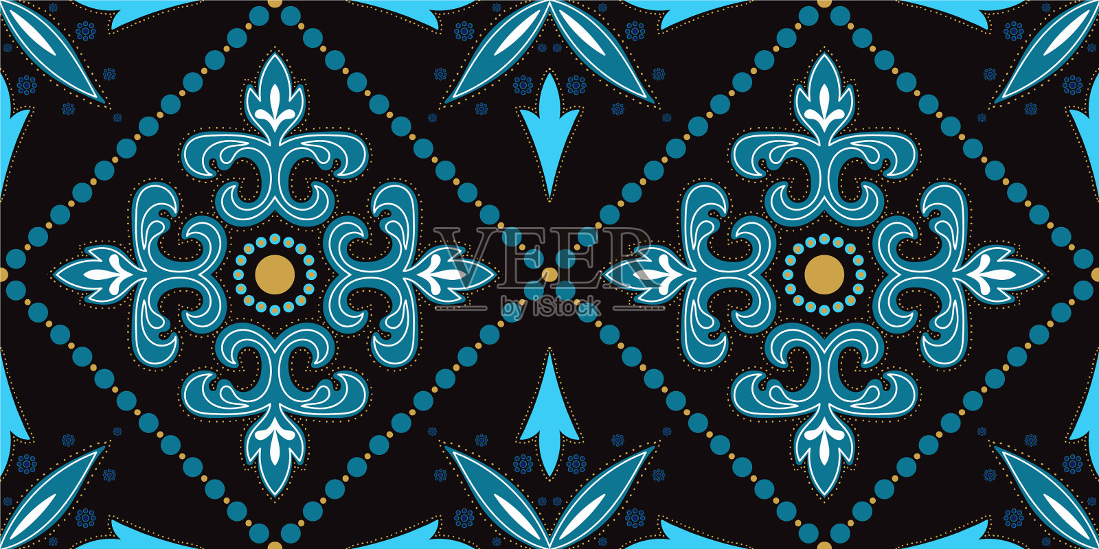 靛蓝几何阿拉伯装饰无缝插画图片素材