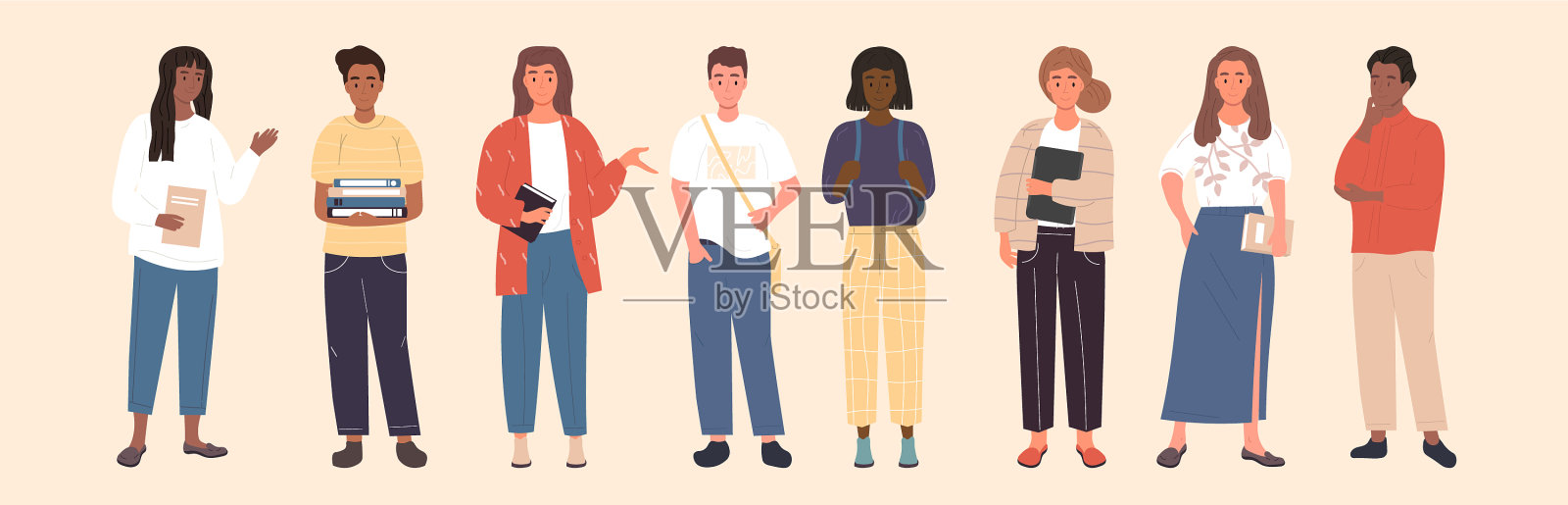 让多文化的学生排成一队插画图片素材