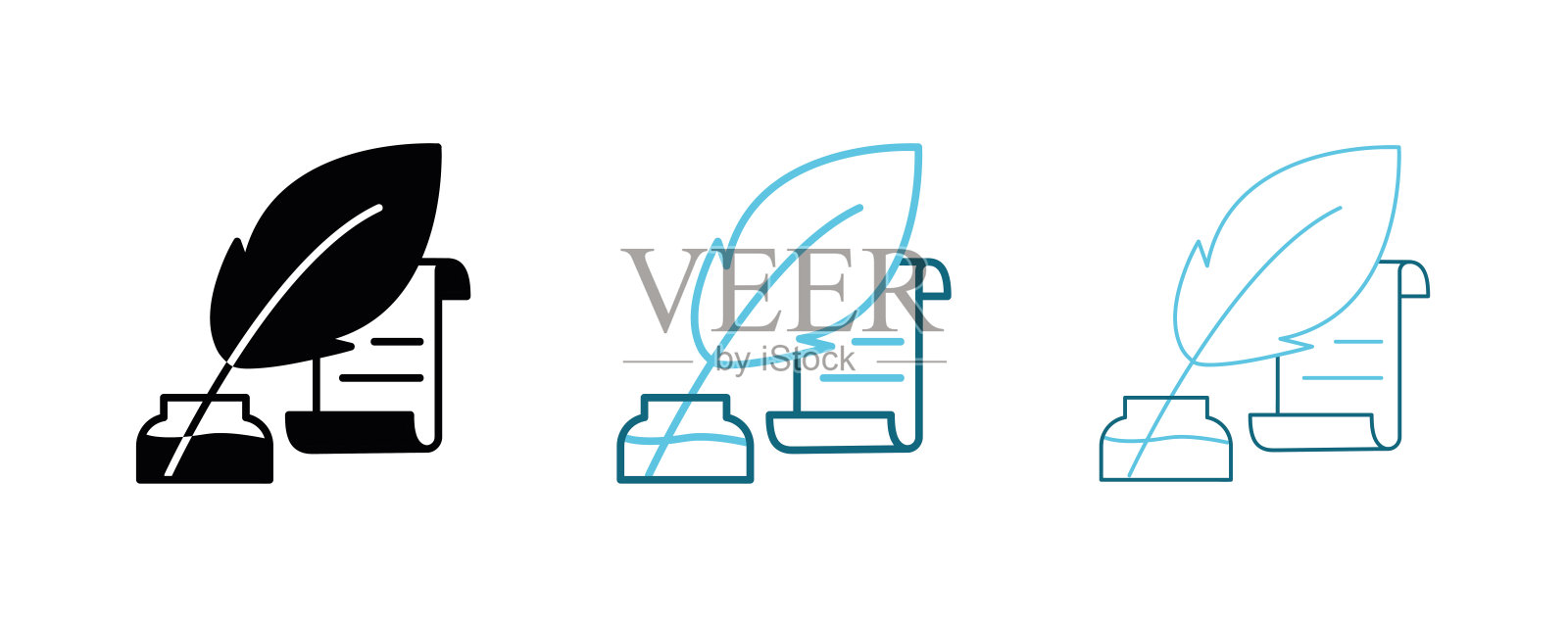 简单的一组Copywriter向量线图标。这个图标是厚笔记本和笔。插画图片素材