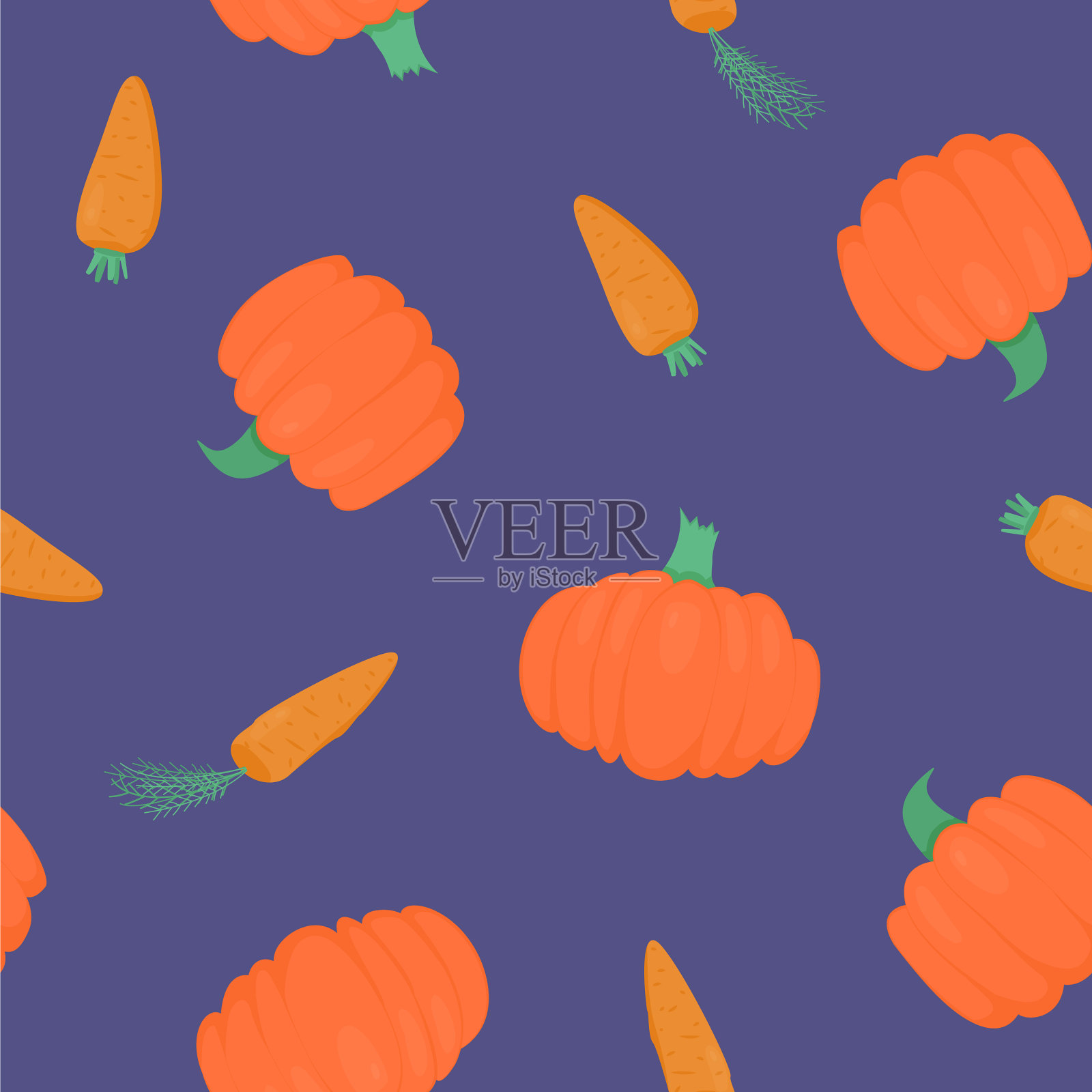 明亮的南瓜和胡萝卜无缝图案插画图片素材