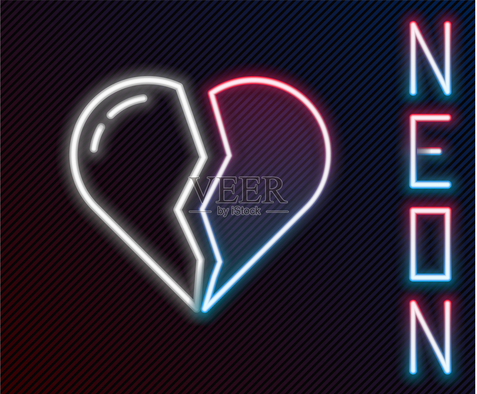 发光的霓虹线破碎的心或离婚的图标插画图片素材