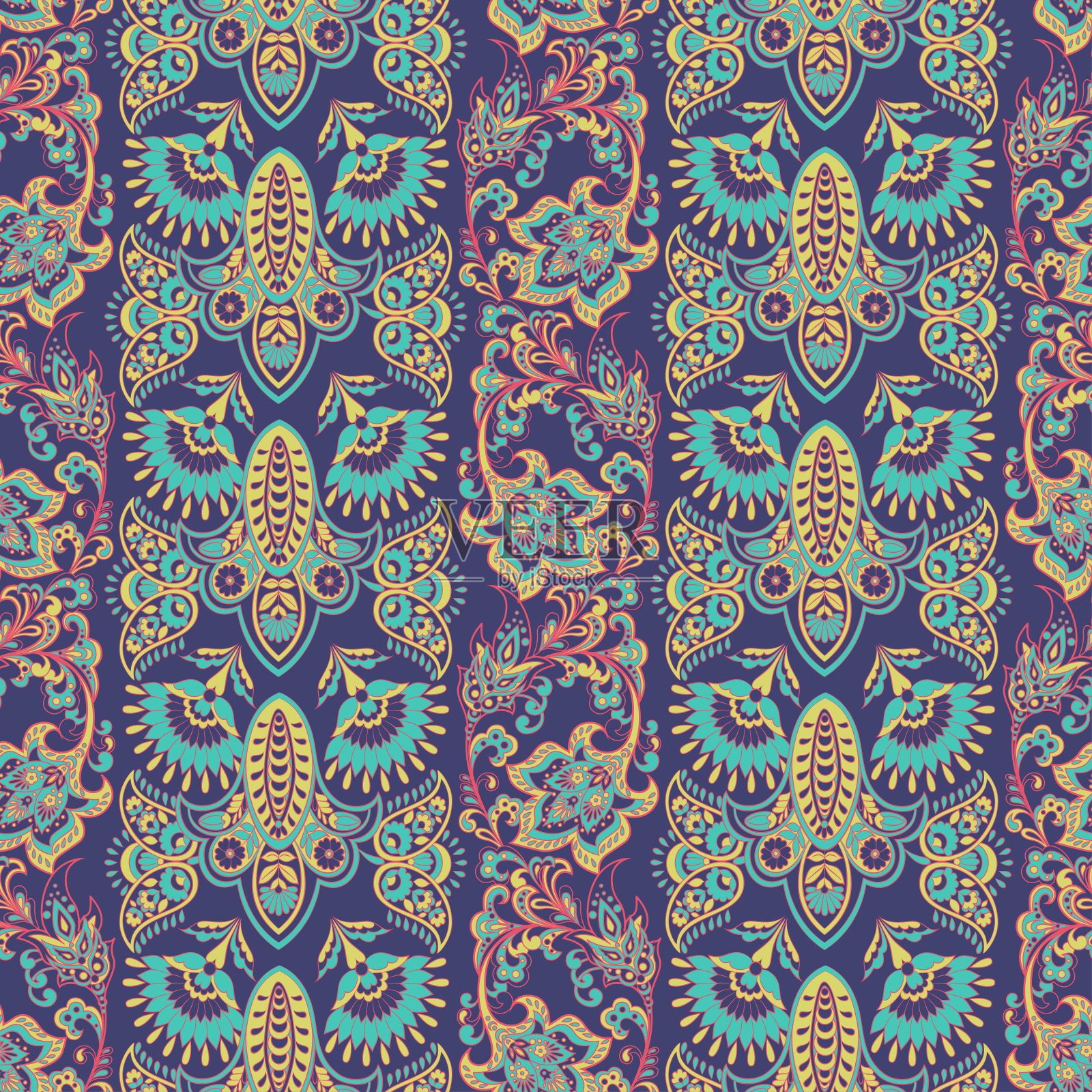 民族花卉无缝矢量图案插画图片素材