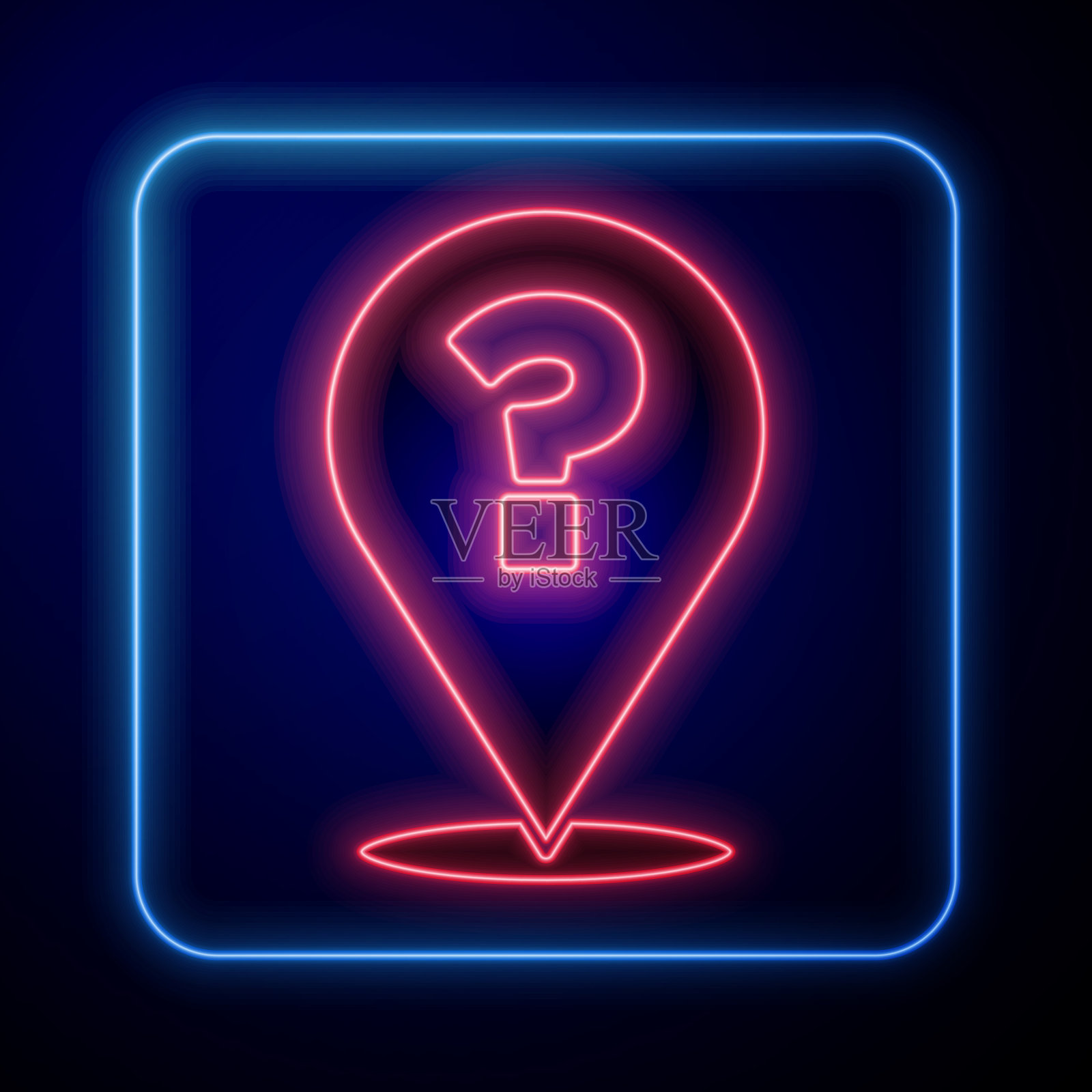 发光的霓虹灯问号图标孤立在蓝色插画图片素材