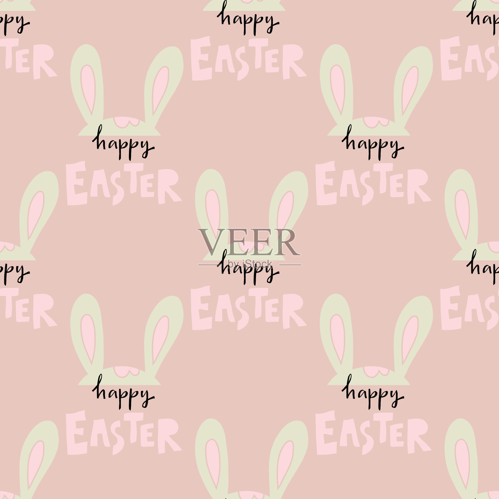美丽的节日无缝图案与复活节彩蛋，可爱的兔子，设计模板素材