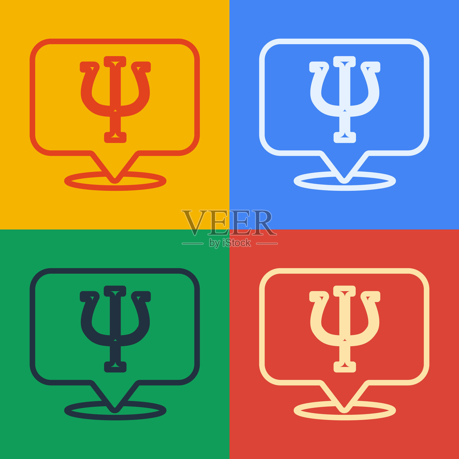 波普艺术线心理学图标孤立在色彩上插画图片素材