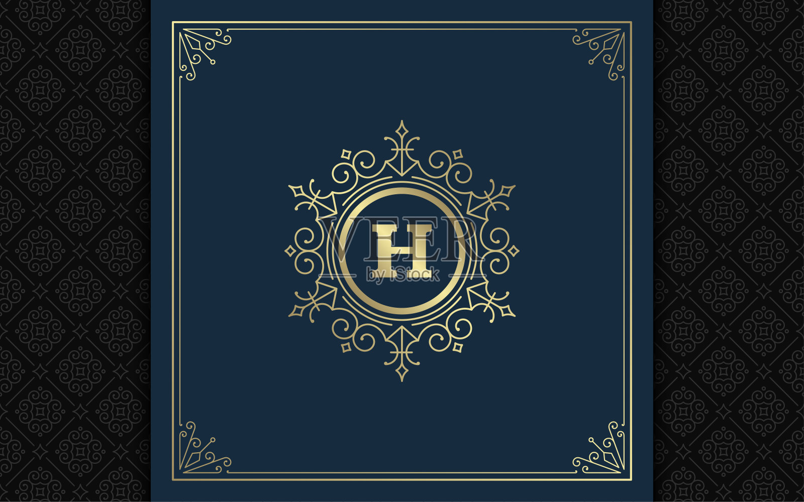 复古徽标优雅繁盛线条艺术优雅装饰维多利亚风格矢量模板设计插画图片素材