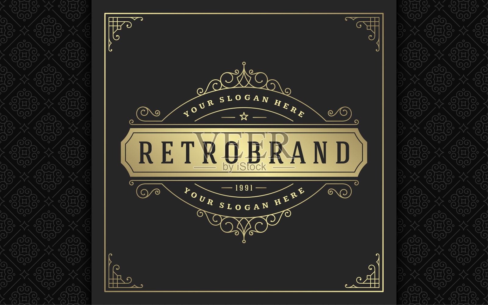 复古标志优雅繁盛线条艺术优雅装饰维多利亚风格矢量模板设计插画图片素材