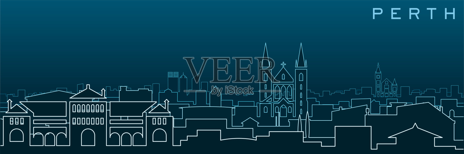珀斯多线、天际线和地标插画图片素材