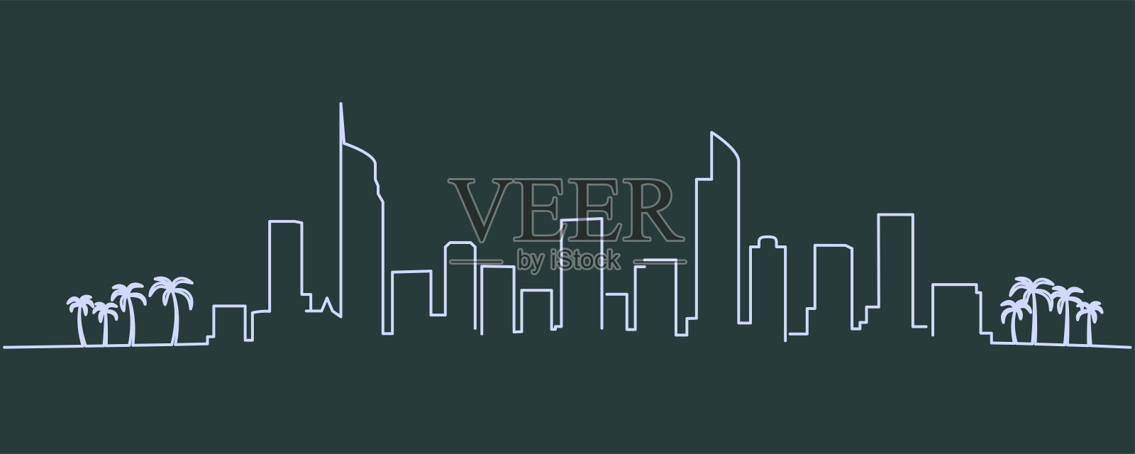 黄金海岸单线轮廓线插画图片素材