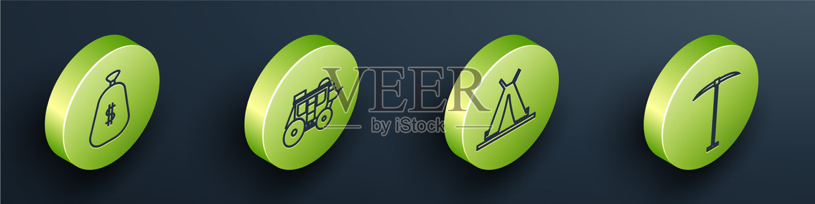 设置等距钱袋西部驿站马车图标素材