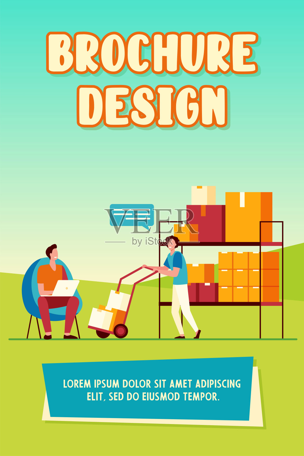 仓库工人使用笔记本电脑插画图片素材