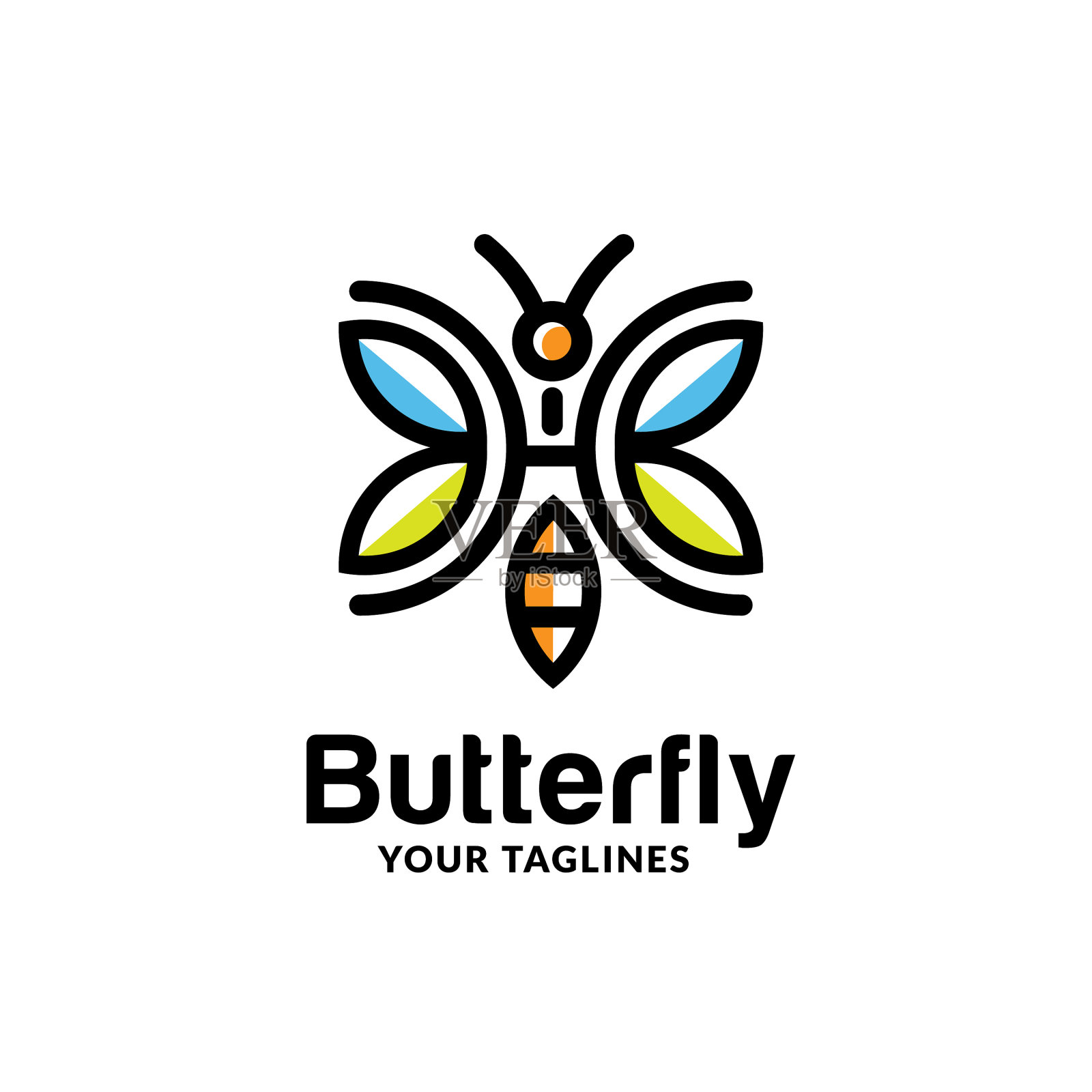 彩色抽象几何线条蝴蝶标志插画图片素材