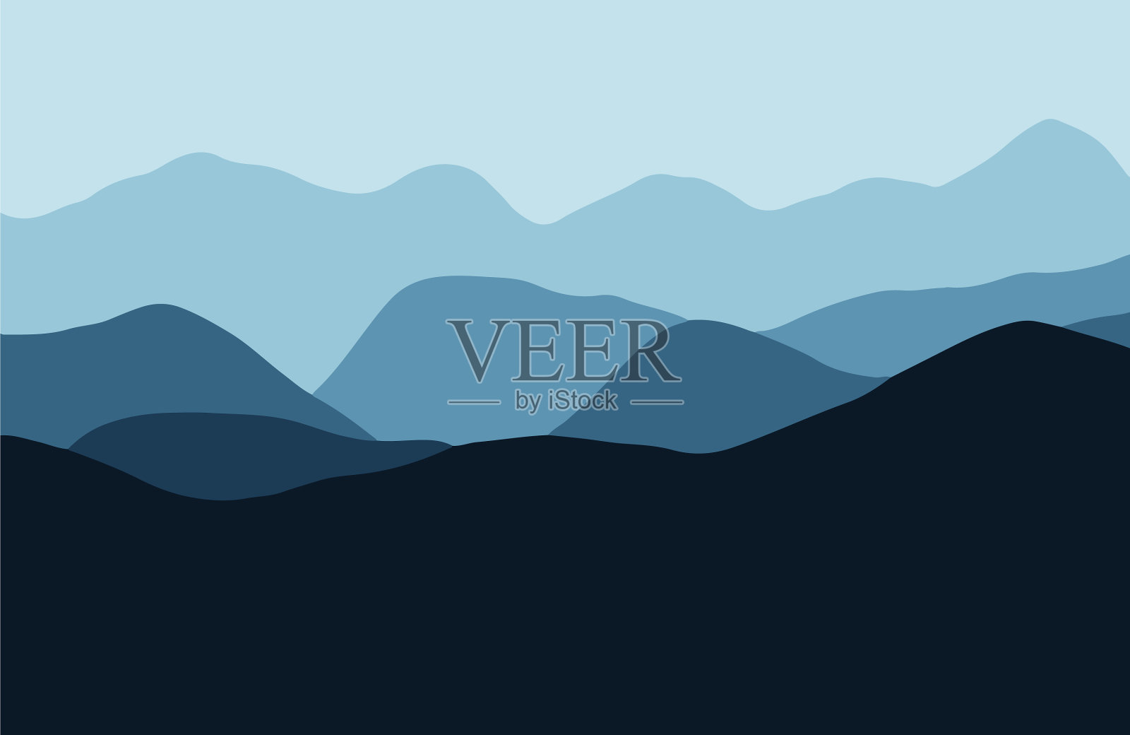 日落时烟雾缭绕的群山插画图片素材