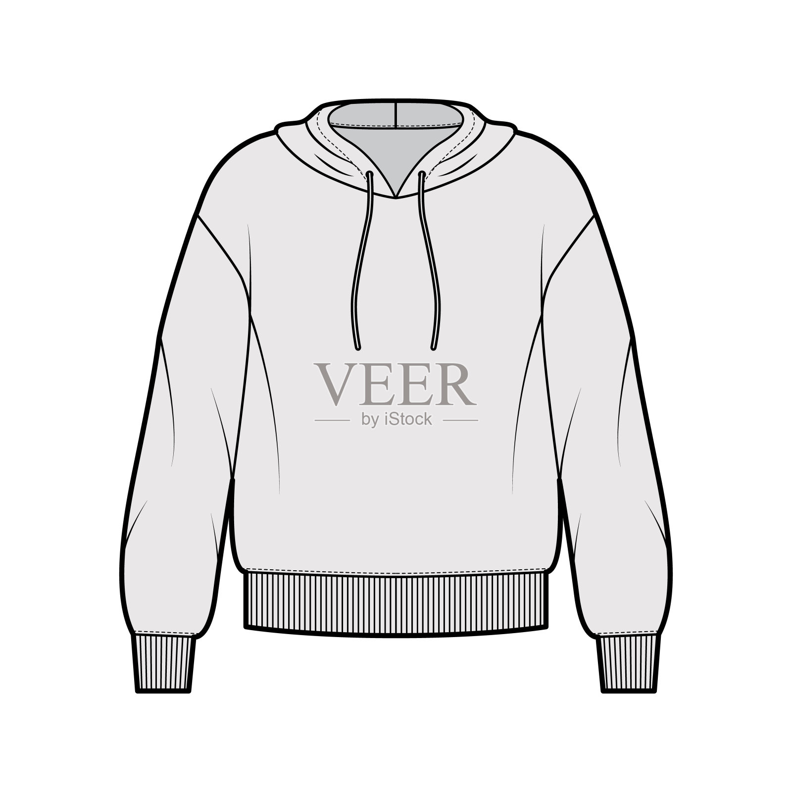 连帽衫的技术时尚插图与长袖，超大的身体，带状下摆，拉绳。公寓大插画图片素材
