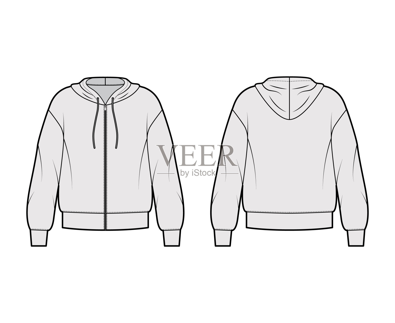 拉链连帽衫运动衫技术时尚插图与长袖，超大的身体，带状下摆，袖口。公寓大设计元素图片