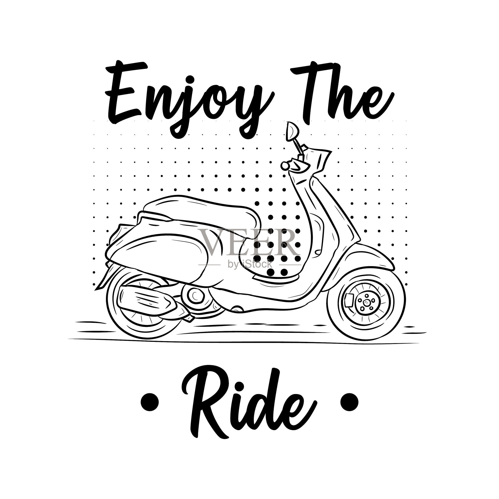 手绘经典摩托车与复古风格插画图片素材