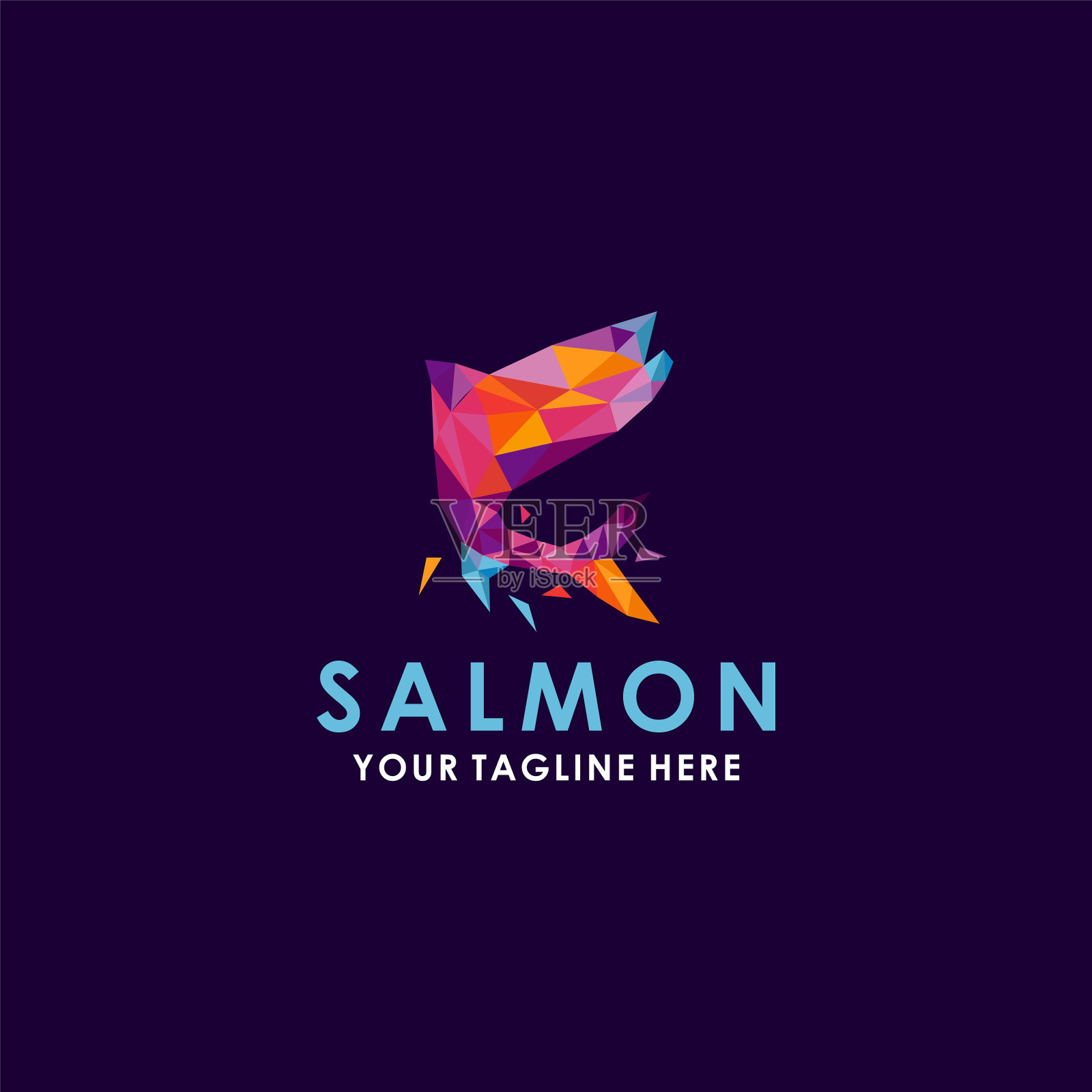 美丽的颜色几何鲑鱼标志设计插画图片素材