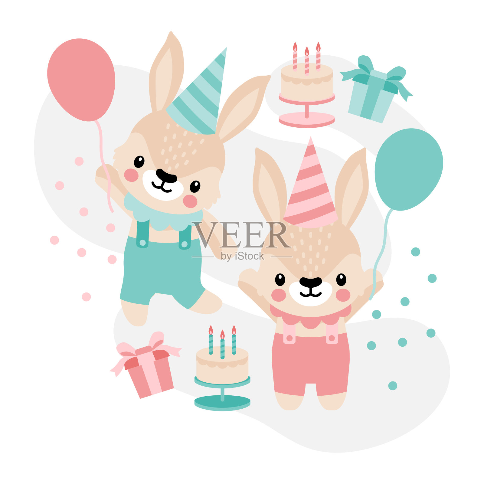 可爱的兔子生日兔子卡通涂鸦设计插画图片素材