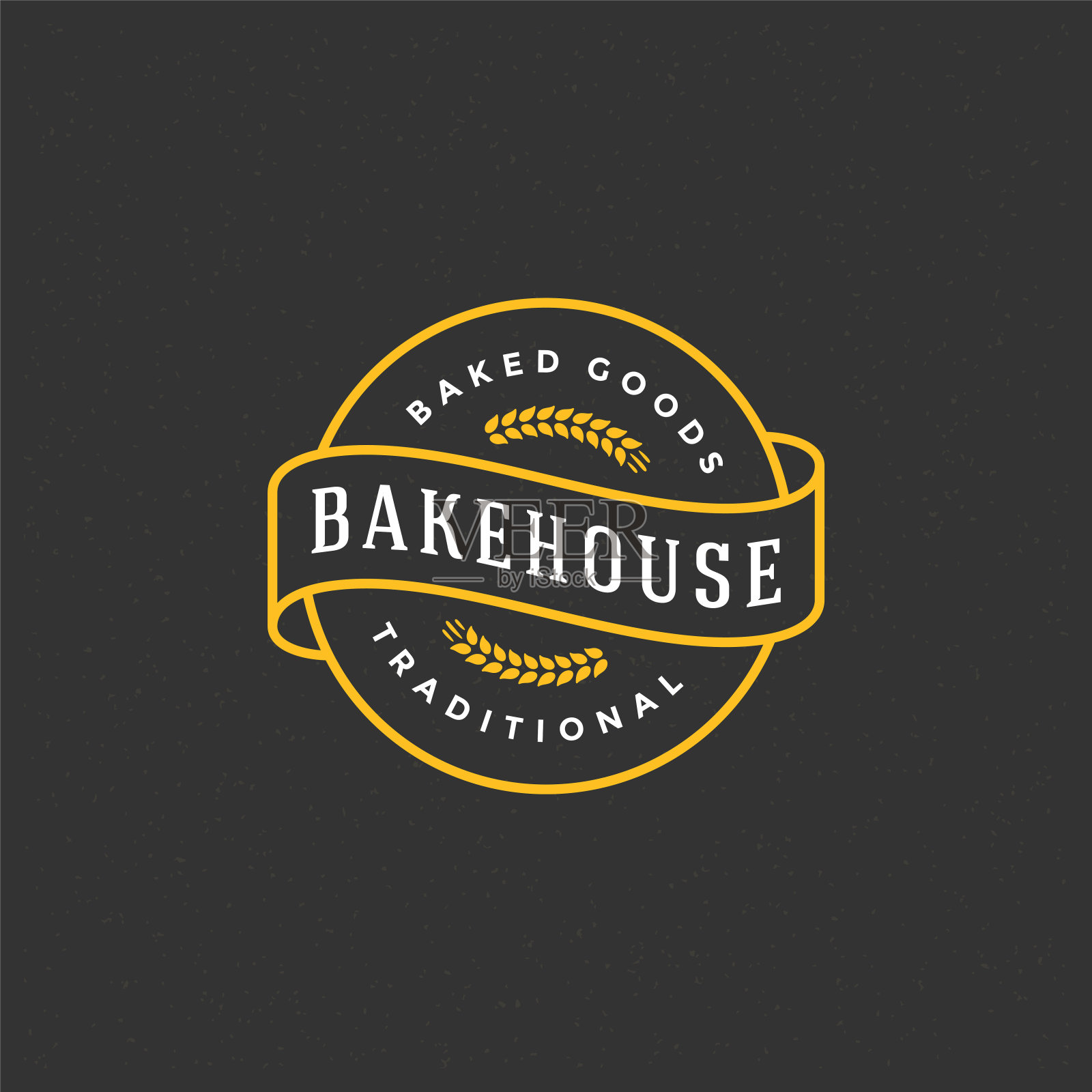 面包店徽章或标签复古矢量插图。烤房用的麦穗剪影插画图片素材