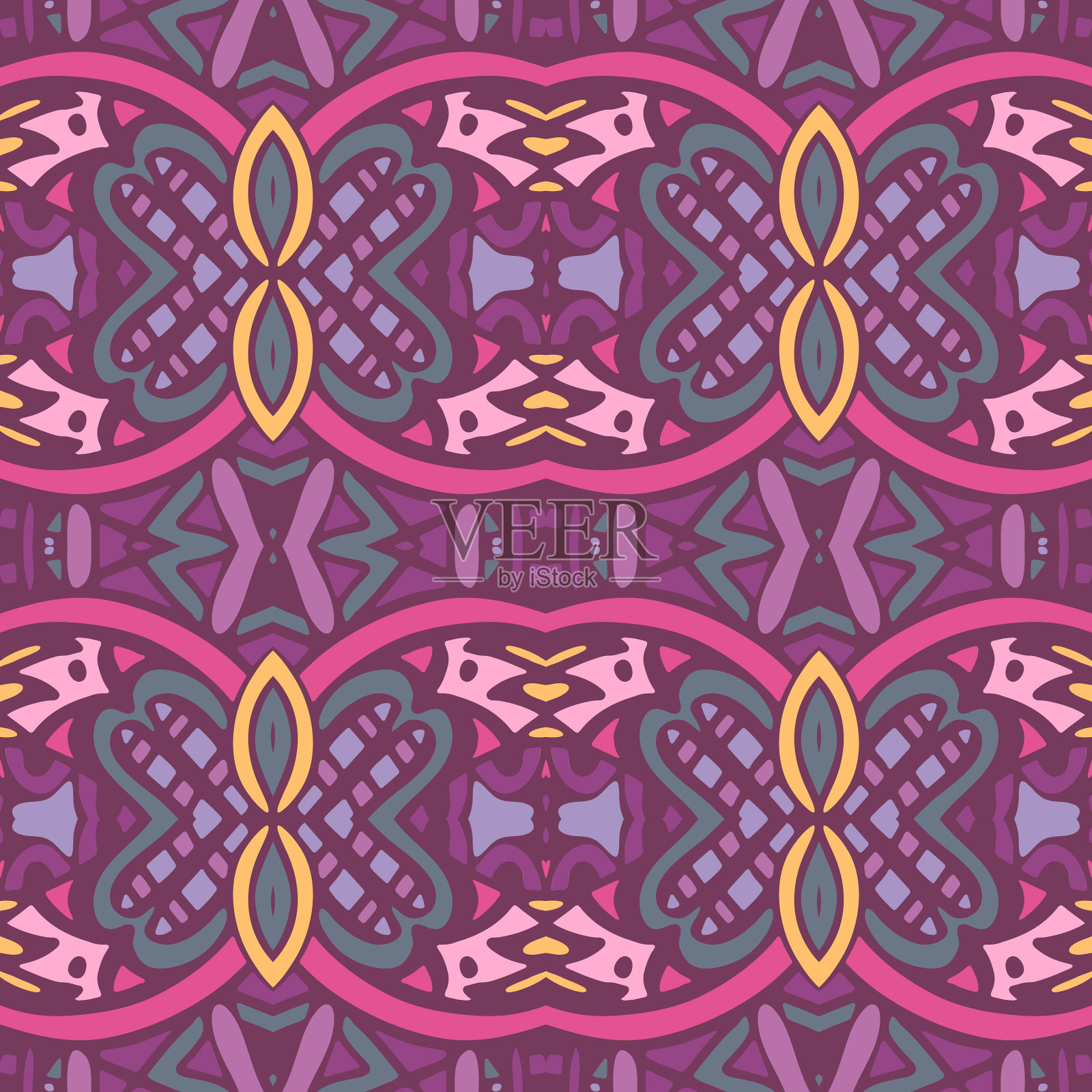 抽象节日色彩斑斓的花卉民族部落插画图片素材