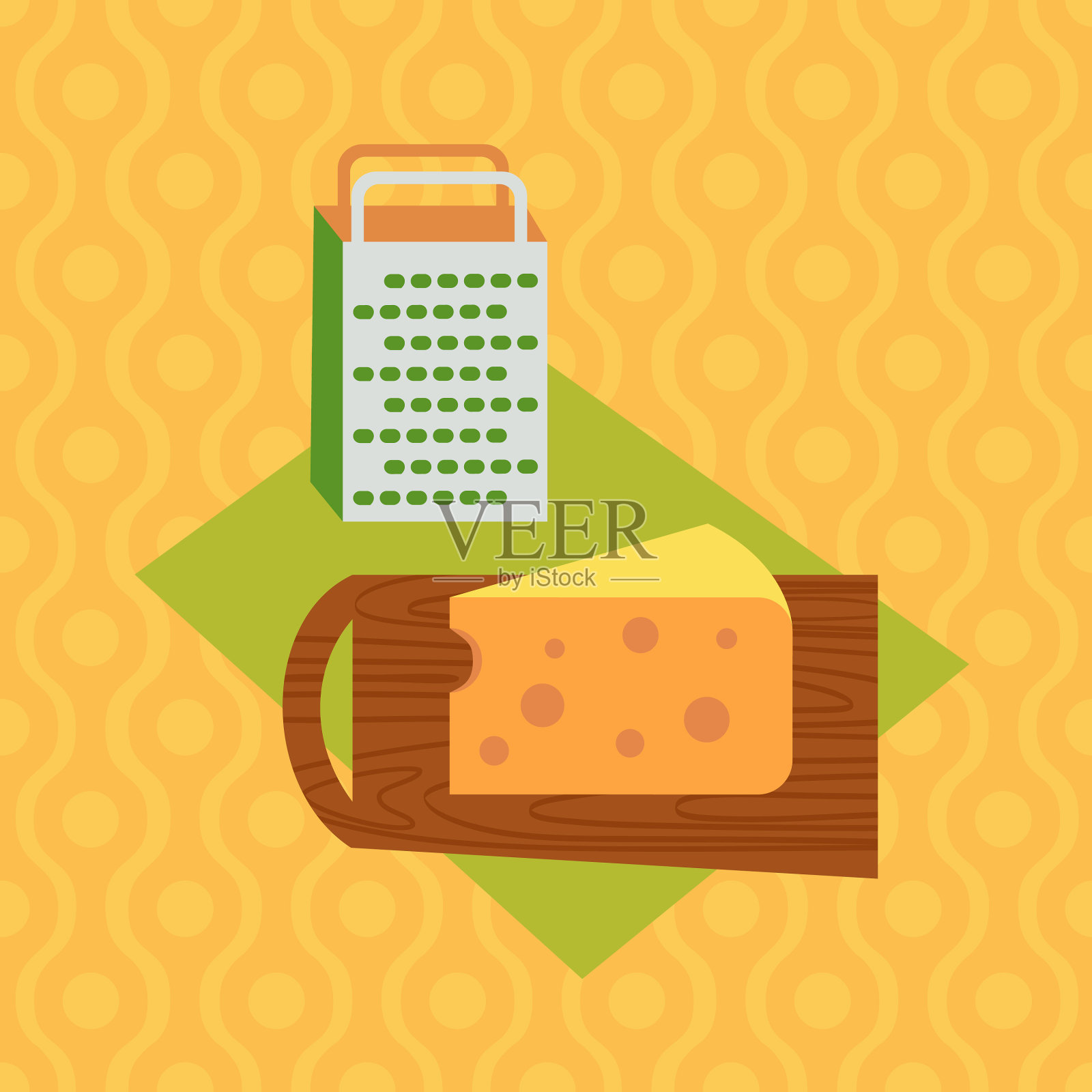 卡通奶酪切片和磨碎器上纹理设计模板素材