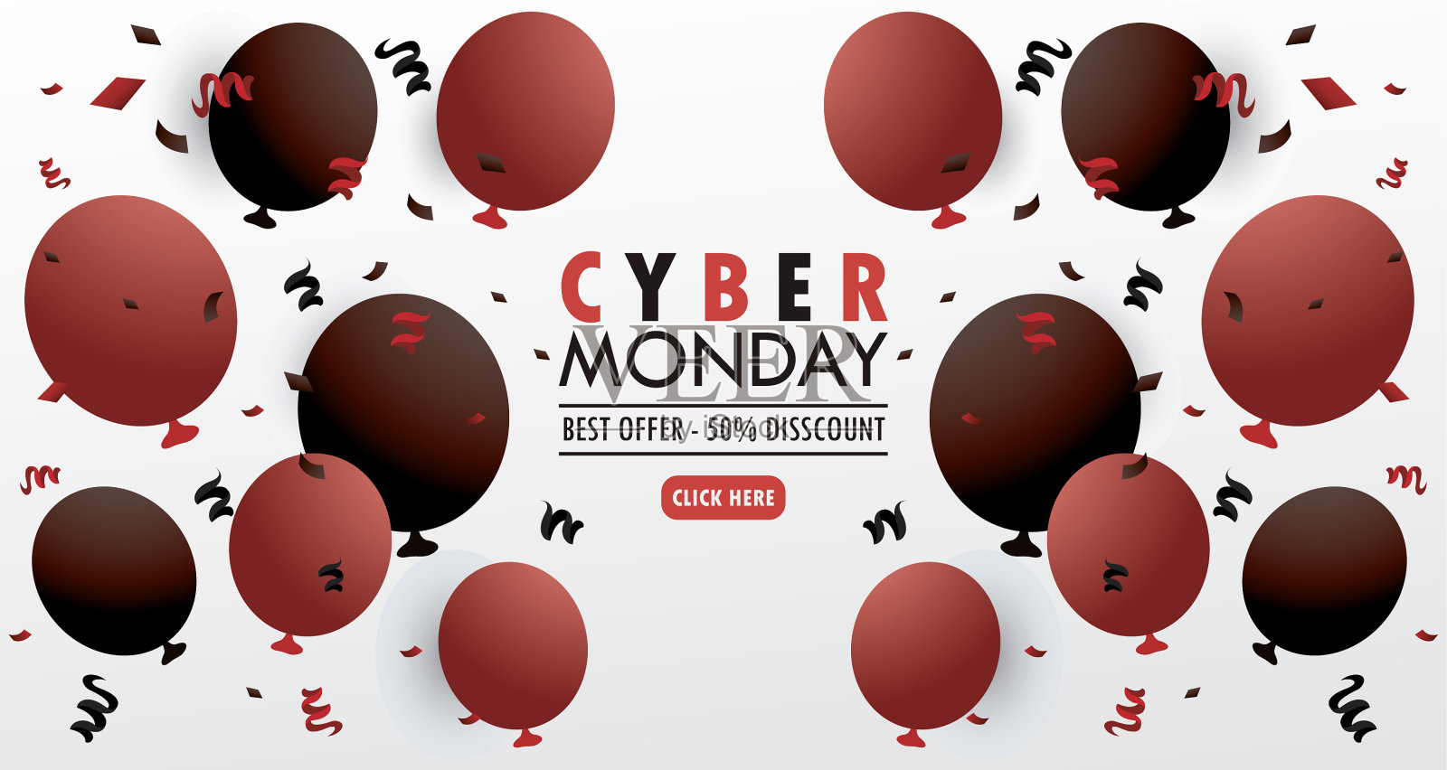 带有红色气球的网络星期一假日海报设计元素图片